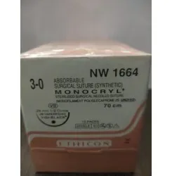 Ethicon Johnson - NW1664 - Monocryl Sutures USP 3-0, 1/2 Circle Oval Round Body NW1664 - 12 Foils Box