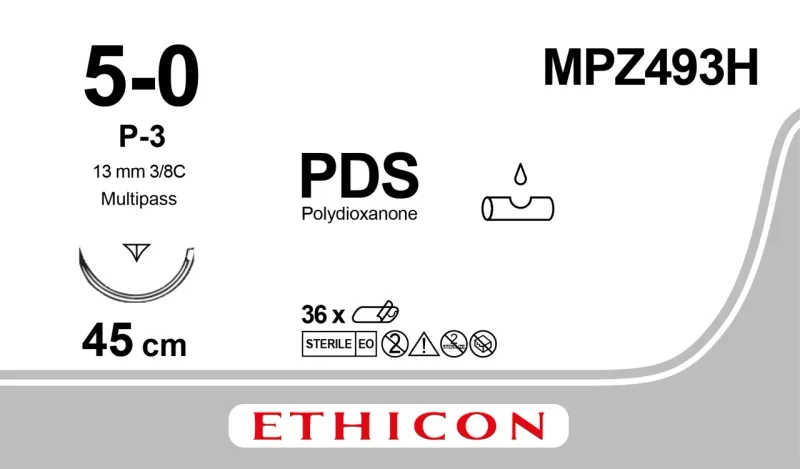 Ethicon Johnson - MPZ493H - PDS II Sutures USP 5-0, 3/8 Circle Prime Multipass - MPZ493H - 36 Foils Box