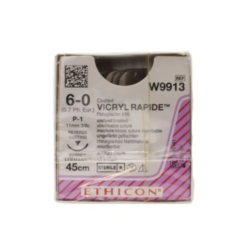 Ethicon Johnson - W9913 - Vicryl Rapide Sutures USP 6-0, 3/8 Circle Reverse Cutting Prime P-1 - W9913 - 12 Foils Box