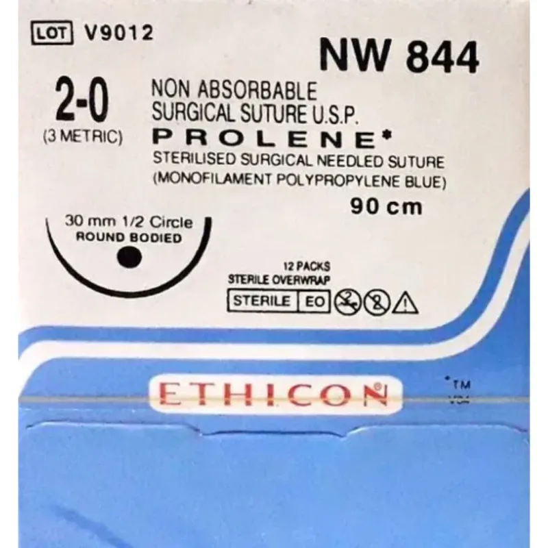 Ethicon Johnson - NW844P - Prolene Sutures USP 2-0, 1/2 Circle Round Body - NW844P - 12 Foils Box