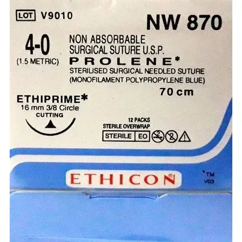 Ethicon Johnson - NW870 - Prolene Sutures USP 4-0, 3/8 Circle Cutting Ethiprime - NW870 -12 Foils Box
