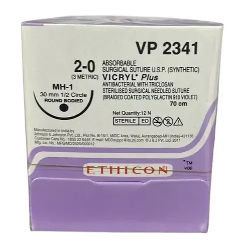 Ethicon Johnson - VP2341P - Vicryl Plus Sutures USP 2-0, 1/2 Circle Round Body - VP 2341P - 12 Foils Box