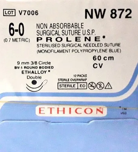 Ethicon Johnson - NW872 - Prolene Sutures USP 6-0, 3/8 Circle Round Body BV-1 Double Needle NW872 - 12 Foils Box