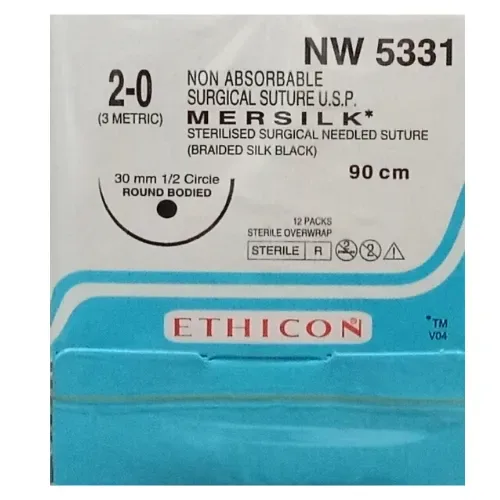 Ethicon Mersilk Sutures USP 2-0, 1/2 Circle Round Body - NW5331P - 12 Foils Box