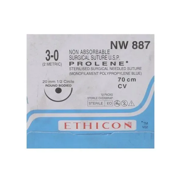 Ethicon Johnson - NW887P - Prolene Sutures USP 3-0, 1/2 Circle Round Body NW887