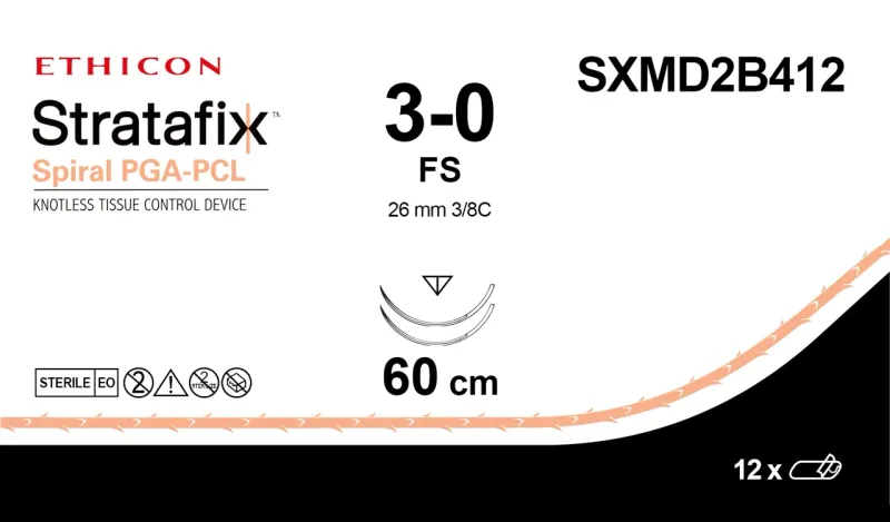 Ethicon Stratafix Spiral PGA-PCL Bidirectional Sutures USP 3-0, 3/8 Circle Reverse Cutting FS - SXMD2B412