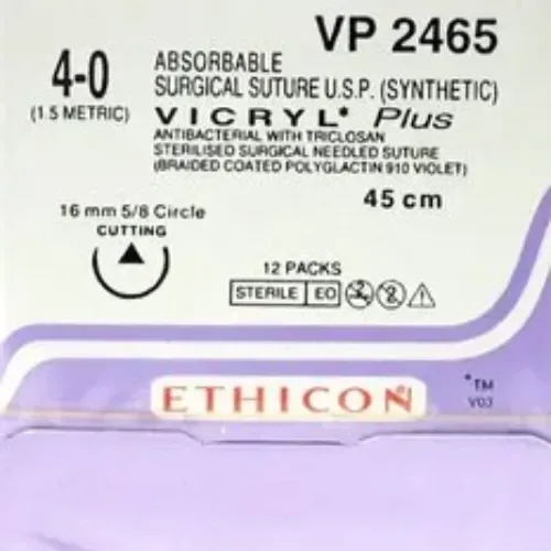 Ethicon Johnson - VP2465P - Vicryl Plus Sutures USP 4-0, 5/8 Circle Cutting - VP 2465 - 12 Foils Box
