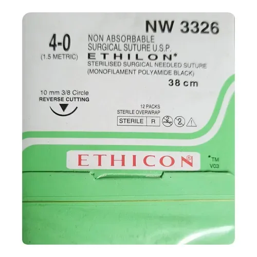 Ethicon Johnson - NW3326P - Ethilon Sutures - NW3326 USP 4-0, 3/8 Circle Reverse Cutting -12 Foils