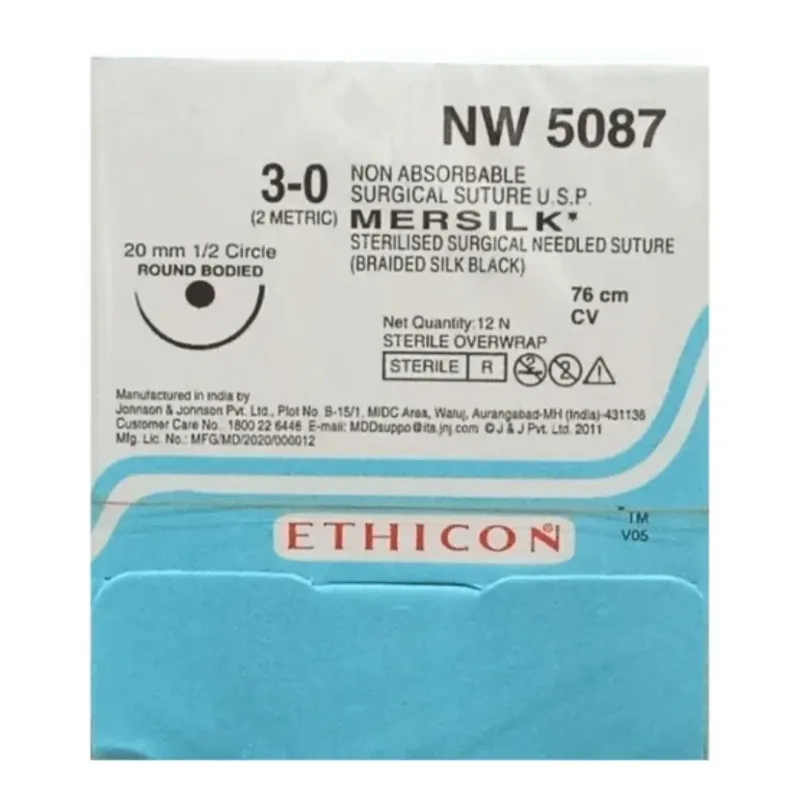 Ethicon Johnson - NW5087P - Mersilk Sutures USP 3-0, 1/2 Circle Round Body - NW5087 - 12 Foils Box