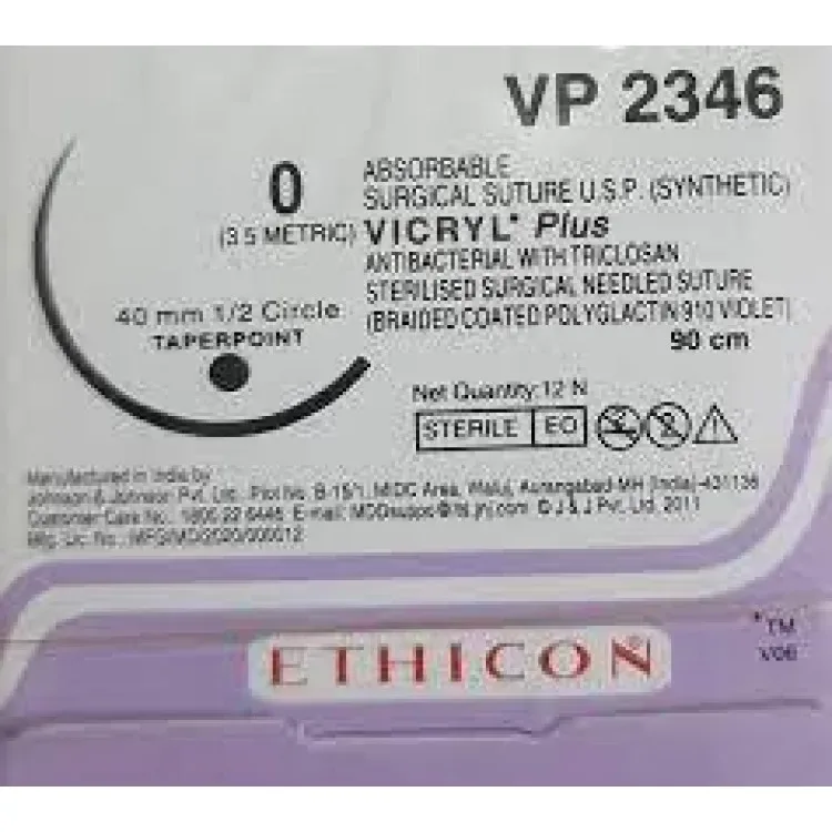 Ethicon Johnson - VP2346 - Vicryl Plus Sutures USP 0, 1/2 Circle Round Body - VP 2346 - 12 Foils Box