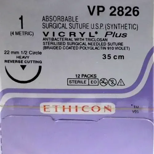 Ethicon Johnson - VP2826 - Vicryl Plus Sutures USP 1, 1/2 Reverse Cutting Heavy VP 2826 - 12 Foils Box