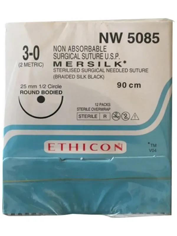 Ethicon Johnson - NW5085P - Mersilk Sutures USP 3-0, 1/2 Circle Round Body - NW5085 - 12 Foils Box