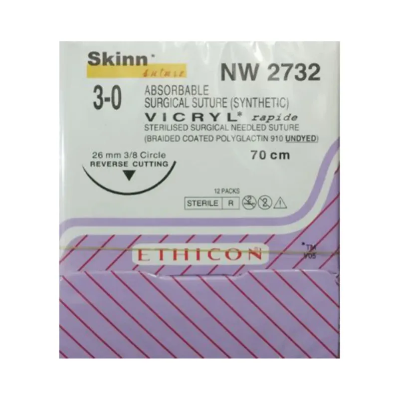 Ethicon Johnson - NW2732s - Vicryl Rapide Sutures USP 3-0, 3/8 Curved Reverse Cutting NW2732S - 12 Foils Box