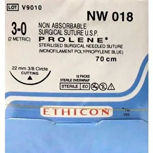 Ethicon Johnson - NW018P - Prolene Sutures USP 3-0, 3/8 Circle Cutting - NW018P - 12 Foils Box