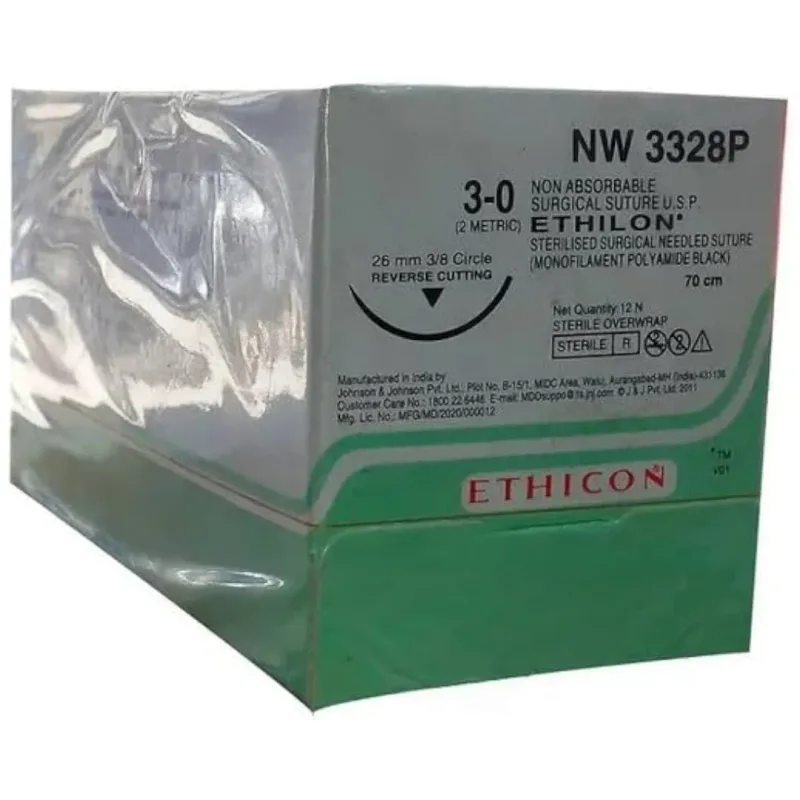 Ethicon Johnson - NW3328P - Ethilon Sutures - NW 3328P USP 3-0, 3/8 Circle Reverse Cutting - 12 Foils Box