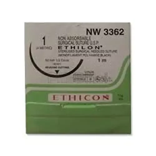 Ethicon Ethilon Sutures - NW3362 USP 1, 1/2 Circle Reverse Cutting Heavy - 12 Foils Box