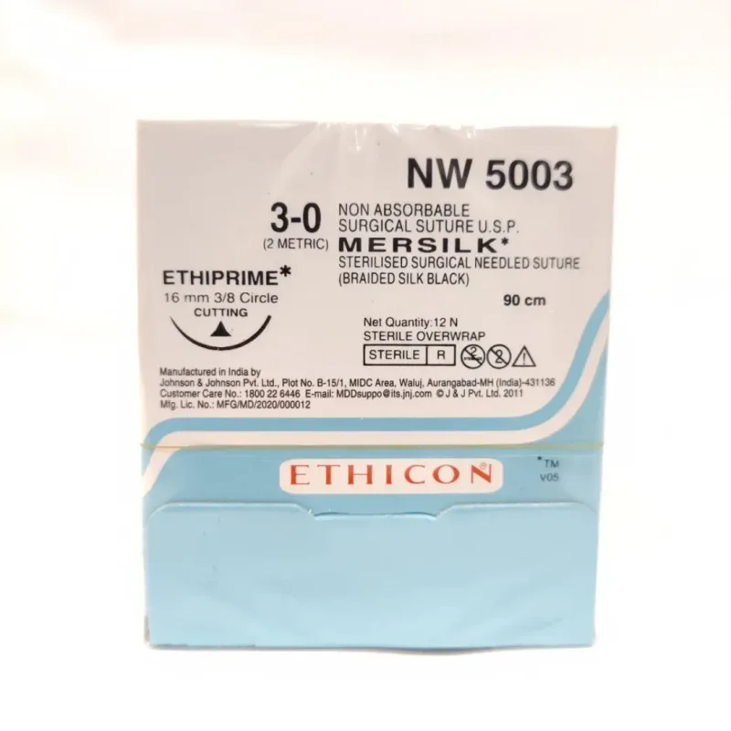 Ethicon Johnson - NW5003 - Mersilk Sutures USP 3-0, 3/8 Circle Cutting Ethiprime - NW5003 -12 Foils Box