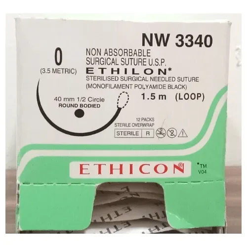 Ethicon Johnson - NW3340 - Ethilon Sutures - NW3340 USP 0, 1/2 Circle Round Body - 12 Foils Box