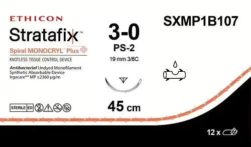 Ethicon Stratafix Spiral Monocryl Plus Sutures USP 3-0, 3/8 Circle Reverse Cutting - SXMP1B107