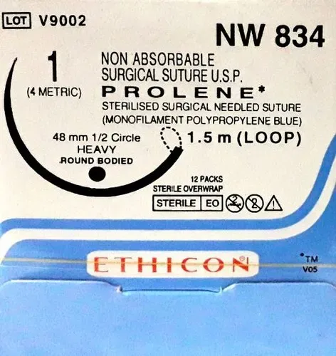 Ethicon Johnson - NW834 - Prolene Sutures USP 1, 1/2 Circle Round Body NW834 - 12 Foils Box