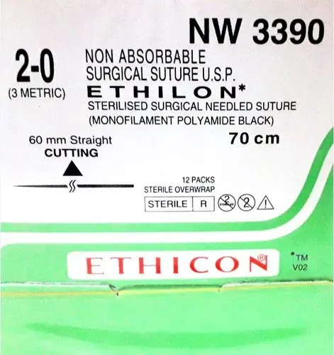Ethicon Johnson - NW3390P - Ethilon Sutures - NW3390 USP 2-0, Straight Cutting - 12 Foils Box