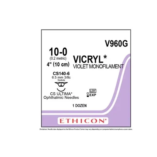 Ethicon Johnson - V960G - Vicryl Sutures USP 10-0, 3/8 Circle Spatulated CS-Ultima CS140-6 - V960G - 12 Foils Box
