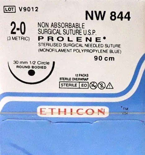 Ethicon Johnson - NW844P - Prolene Sutures USP 2-0, 1/2 Circle Round Body - NW844 - 12 Foils Box