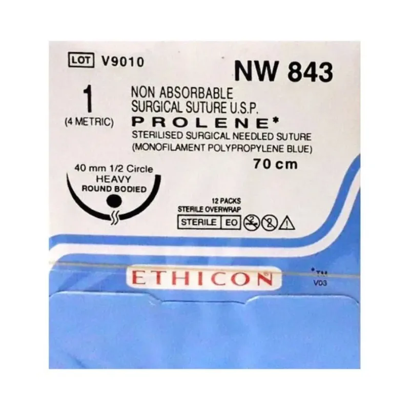 Ethicon Johnson - NW843P - Prolene Sutures USP 1, 1/2 Circle Round Body NW843 - 12 Foils Box