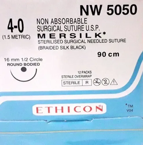 Ethicon Johnson - NW5050P - Mersilk Sutures USP 4-0, 1/2 Circle Round Body - NW5050 - 12 Foils Box