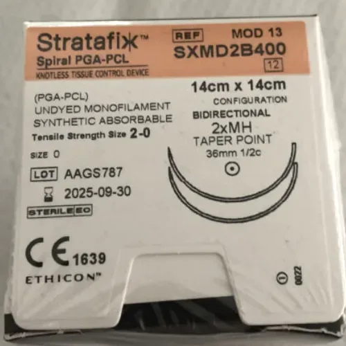 Ethicon Stratafix Spiral PGA-PCL Bidirectional Sutures USP 2-0, 1/2 Circle Taper Point MH - SXMD2B400 -12 Foils