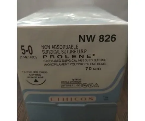Ethicon Johnson - NW826 - Prolene Sutures USP 5-0, 3/8 Circle Cutting Slim Blade NW826 - 12 Foils Box