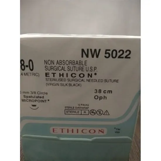 Ethicon Johnson - NW5022 - Mersilk Sutures USP 8-0, 3/8 Circle Spatulated Micropoint NW5022 -12 Foils