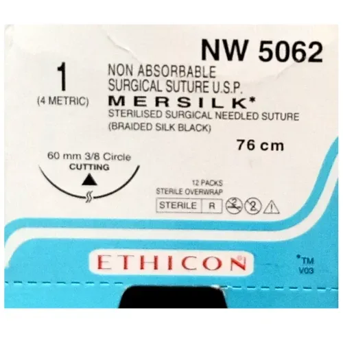Ethicon Johnson - NW5062P - Mersilk Sutures USP 1, 3/8 Circle Cutting - NW5062 - 12 Foils Box