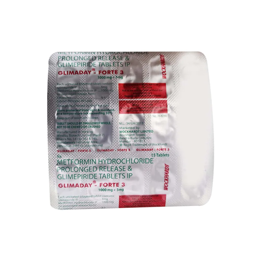 Glimaday Forte 3/1000mg Strip Of 15 Tablets