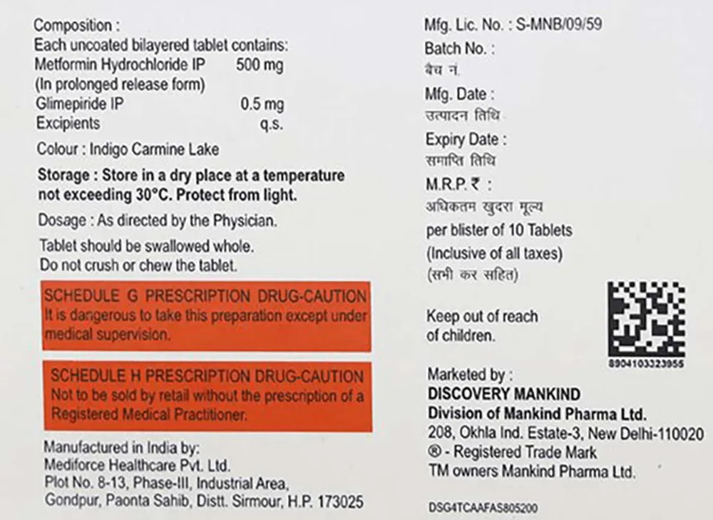 Glimestar M 0.5mg Strip Of 10 Tablets