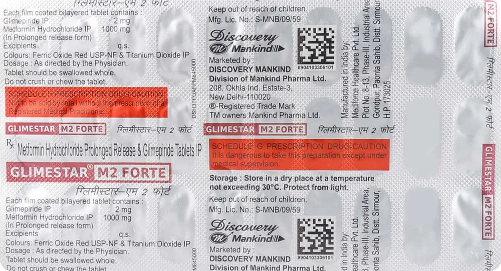 Glimestar M 2mg Forte Strip Of 30 Tablets