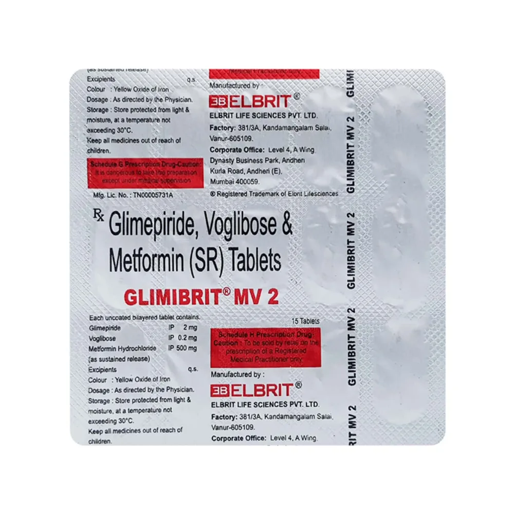 Glimibrit Mv 2mg Strip Of 15 Tablets