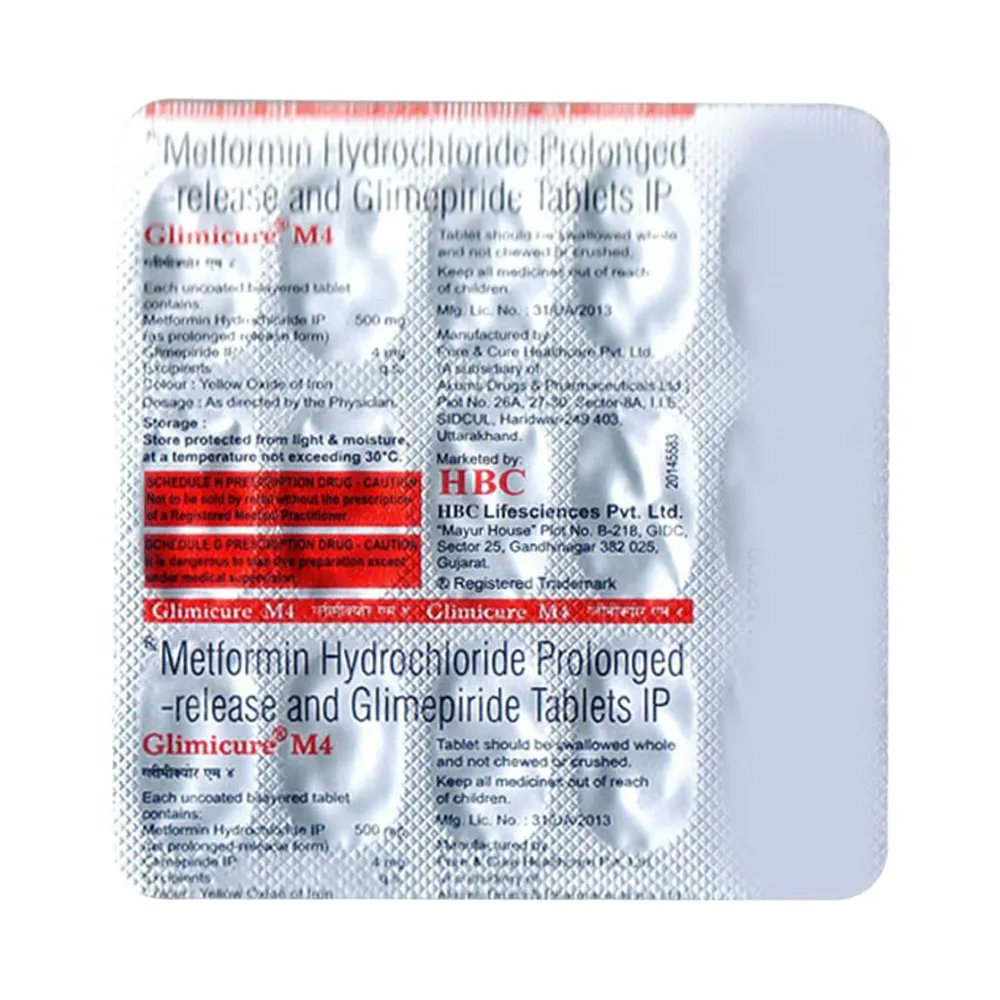 Glimicure M 4mg Strip Of 15 Tablets
