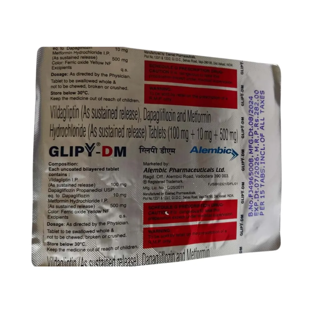Glipy Dm 100/10/500mg Strip Of 15 Tablets