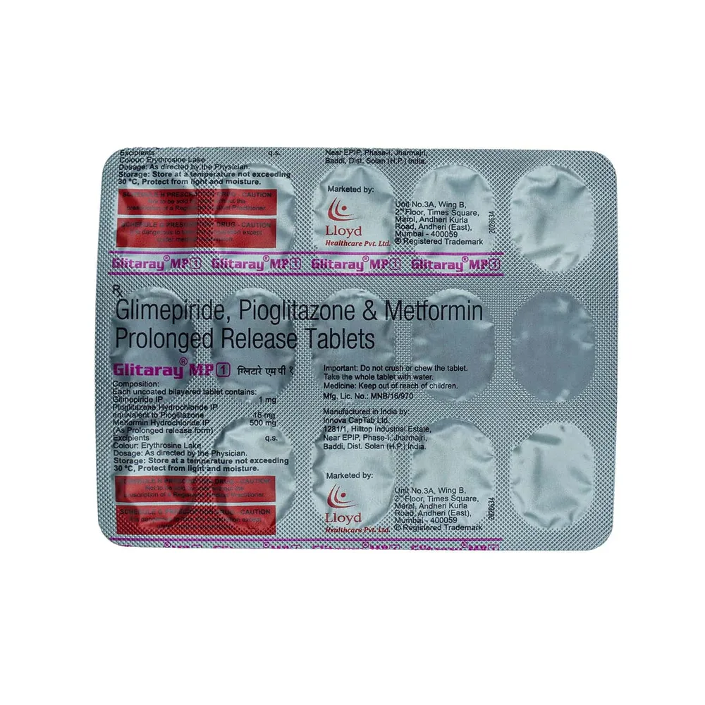 Glitaray Mp 1mg Strip Of 15 Tablets