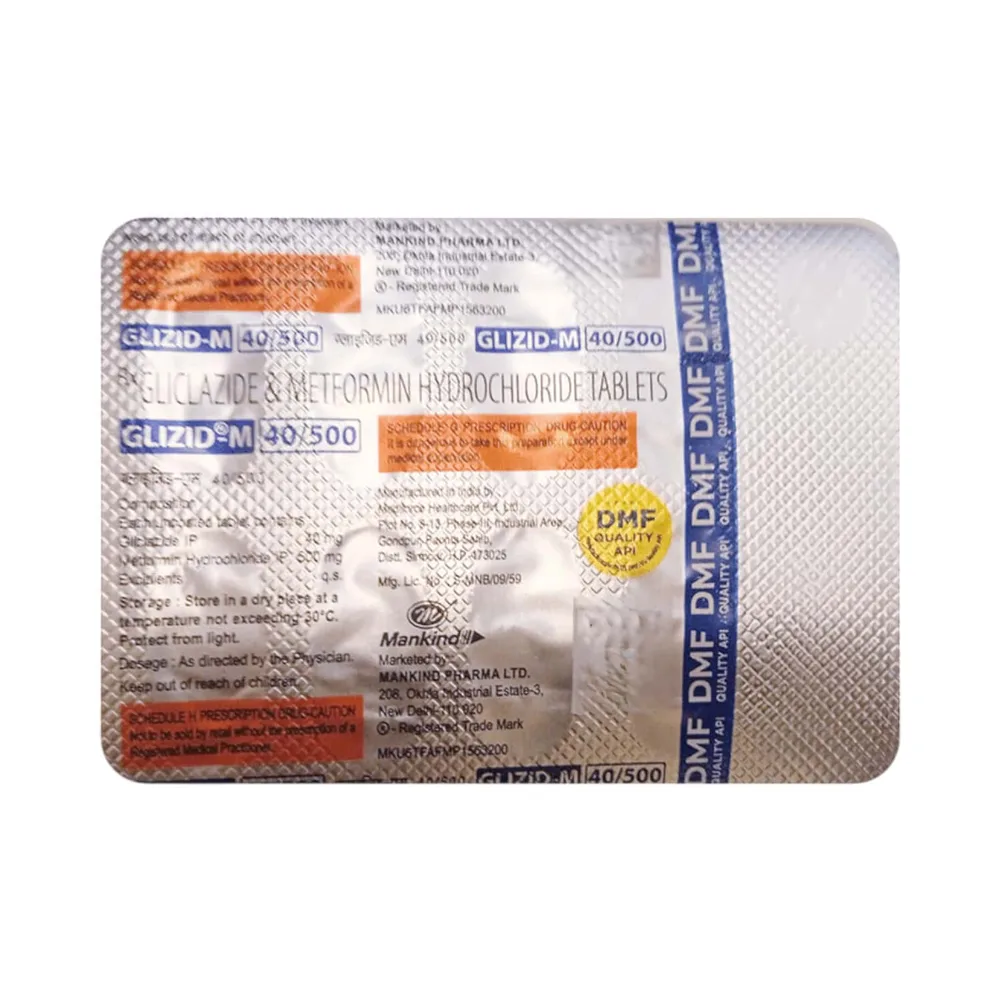 Glizid M 40/500mg Strip Of 10 Tablets