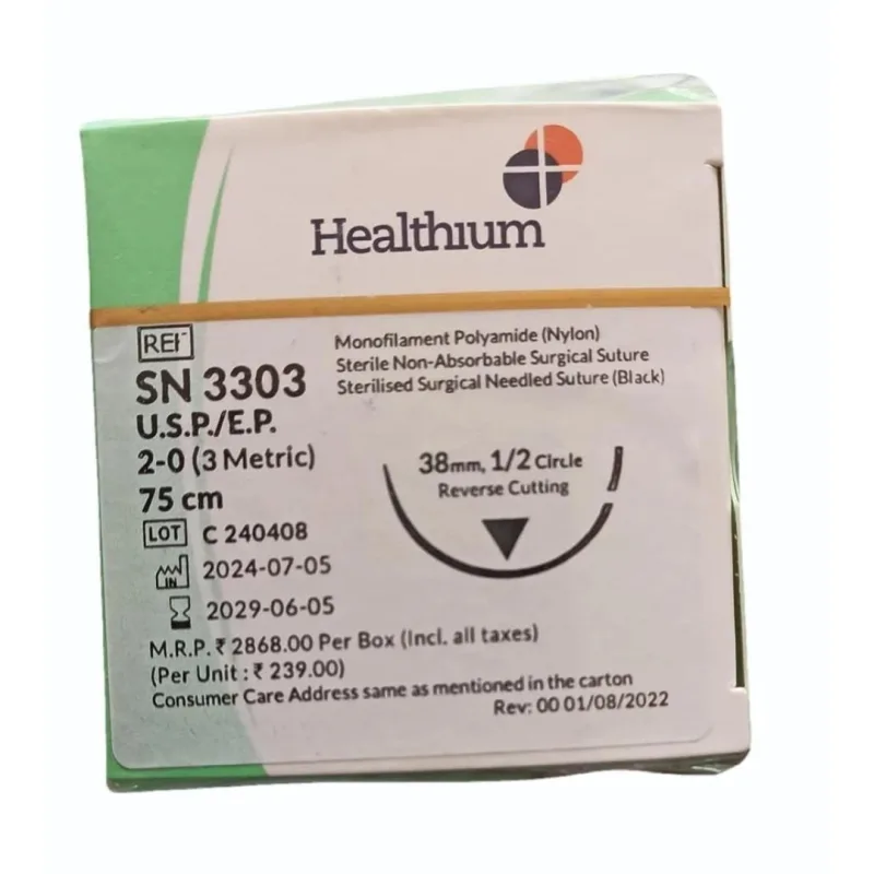 Healthium - Sutures India - SN3303 - Trulon USP 2-0 SN 3303 - 12 Foils Box