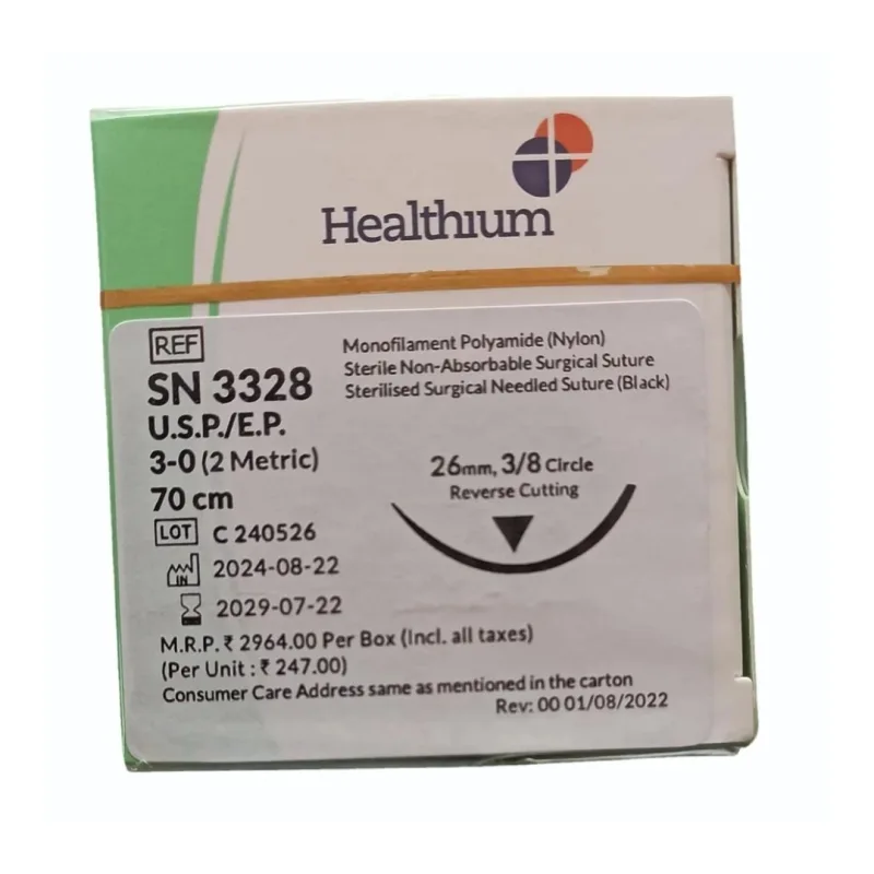 Healthium - Sutures India - SN3328 - Trulon USP 3-0 SN 3328 - 12 Foils Box