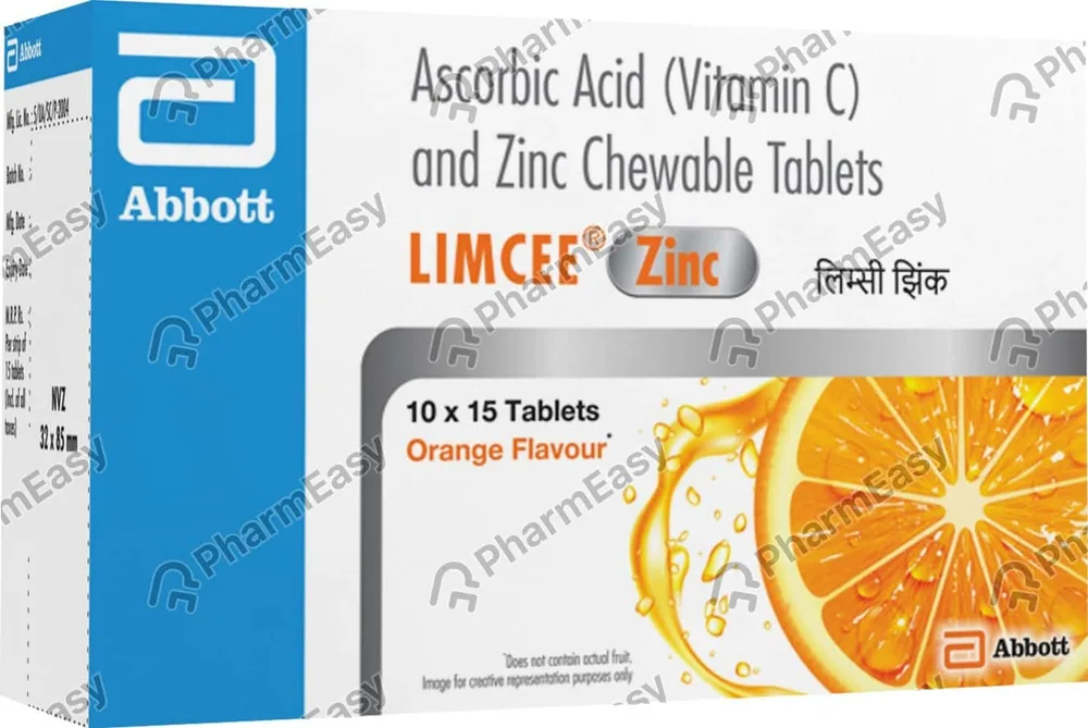 Limcee Zinc Orange Flavour Strip Of 15 Chewable Tablets
