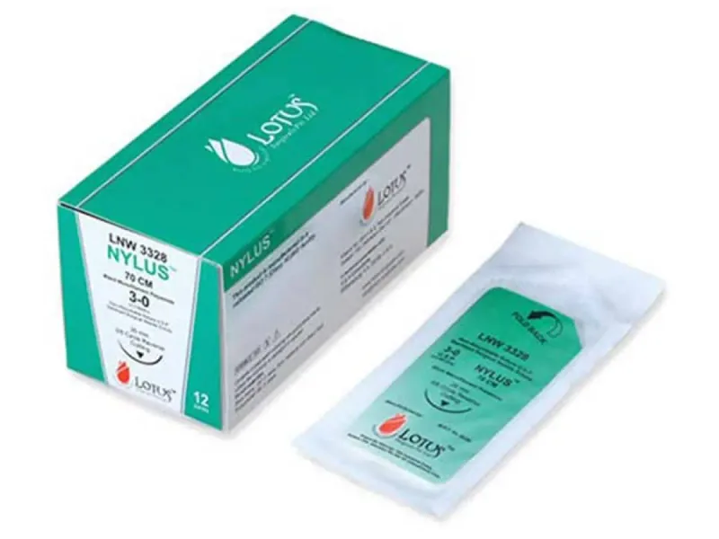 Lotus - LNW3334 - NYLUS Suture -Ethilon Type- USP 0-100 cm-1/2 Circle Reverse Cutting, Heavy 40 mm Needle - LNW3334 - 12 Pcs