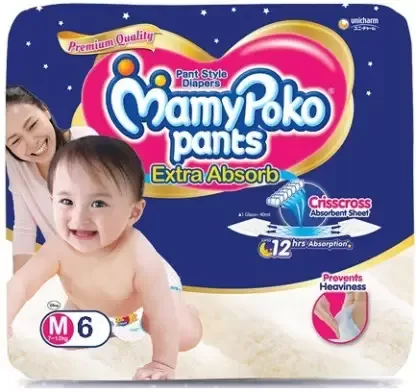 MamyPoko Pants Extra Absorbent Baby Diapers - M, 6 Pants in a Pack