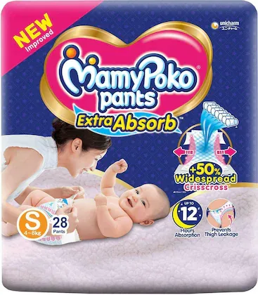 MamyPoko Pants Extra Absorbent Baby Diapers - S, 28 Pants in a Pack
