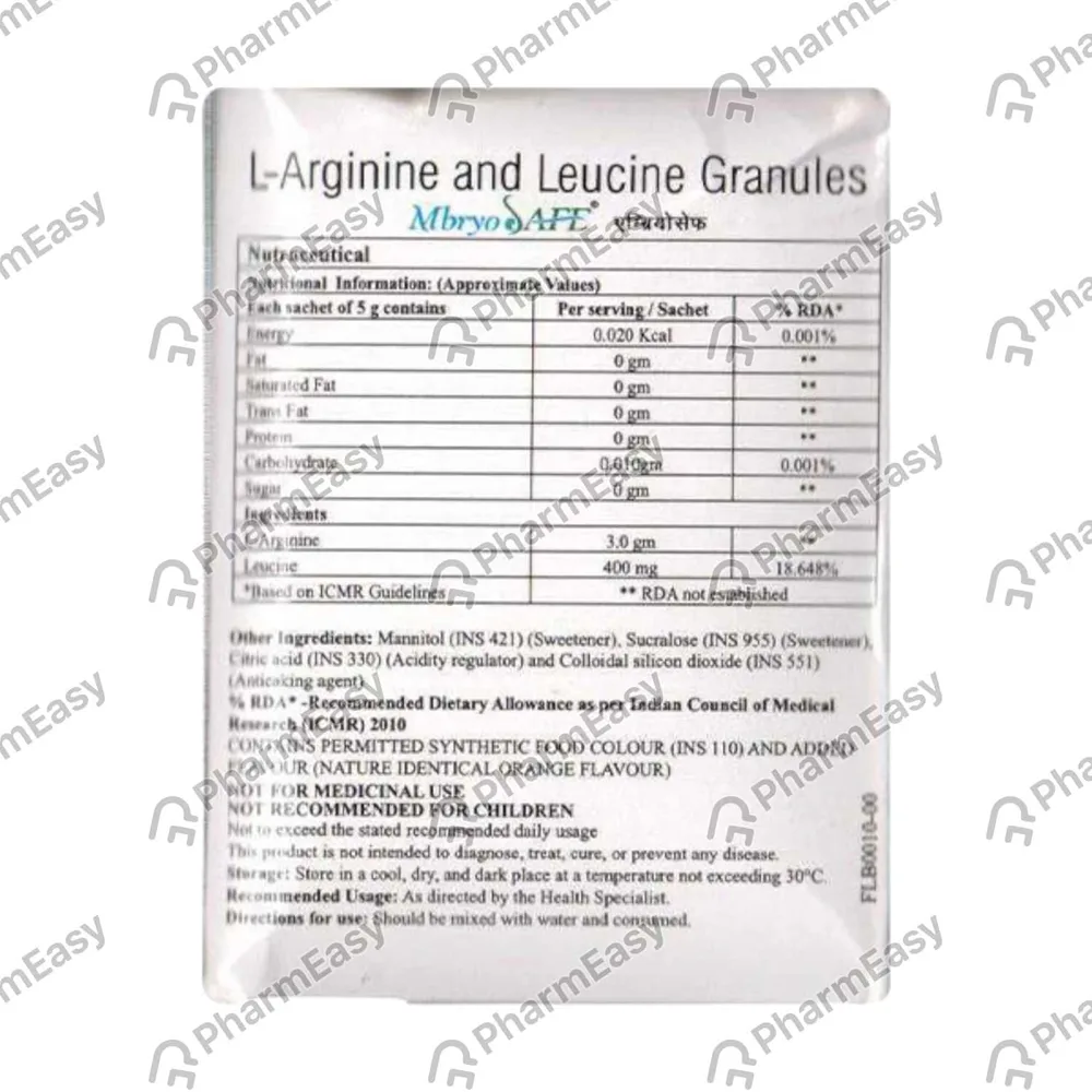 Mbryo Safe Orange Flavour Sachet Of 5gm Granules