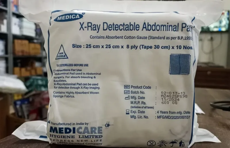 Medica X-Ray Detectable Abdominal Pad 25cmX25cm-8 Ply- 10 Pcs