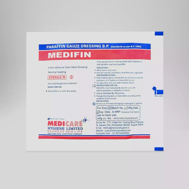Medicare Medifin Paraffin Gauze Dressing 10cm X10cm -10 packs of 20 Dressing eachs